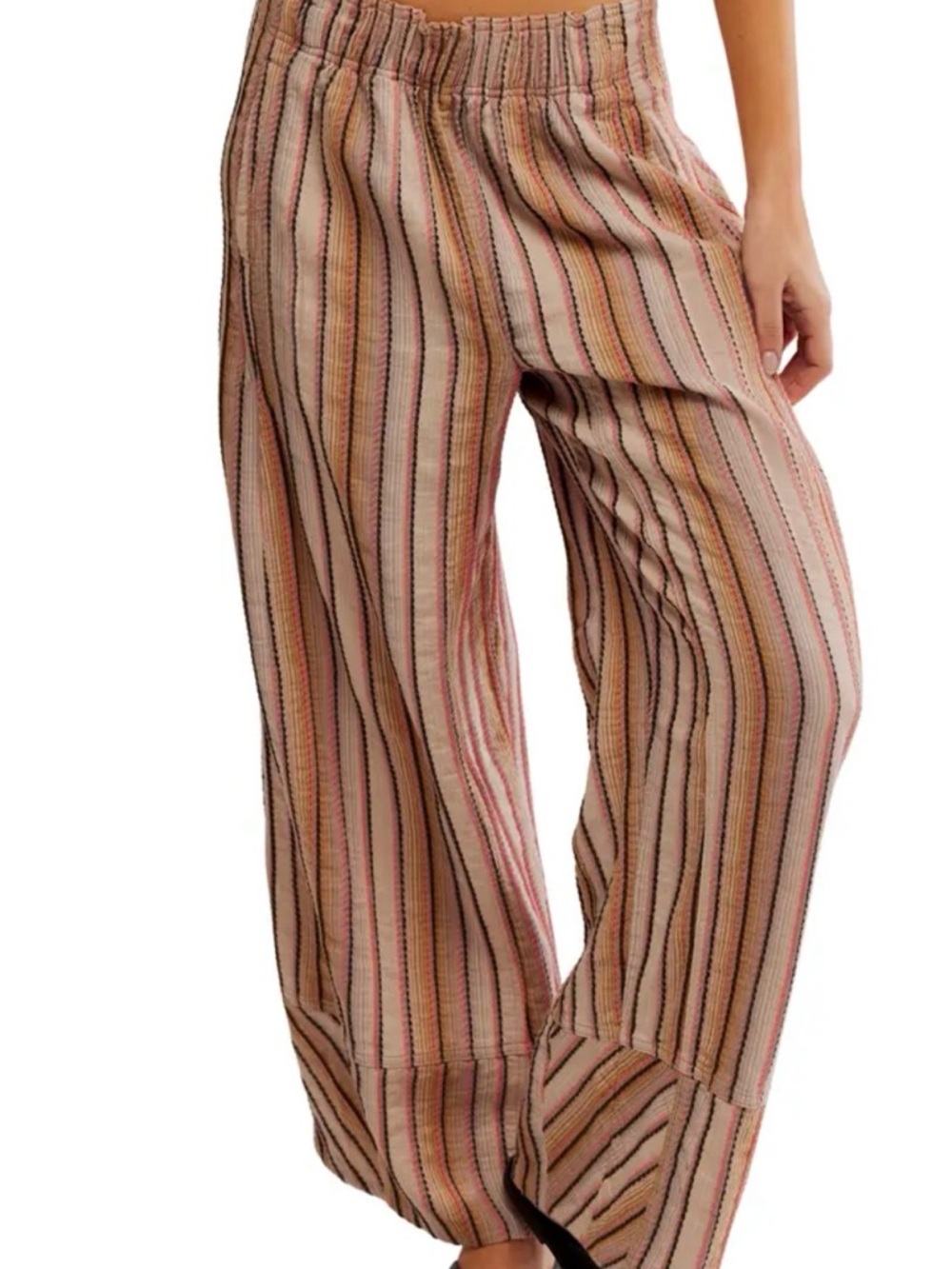 Free People Striped Wide-Leg Pull-On Pants in Pink, Tan and Black